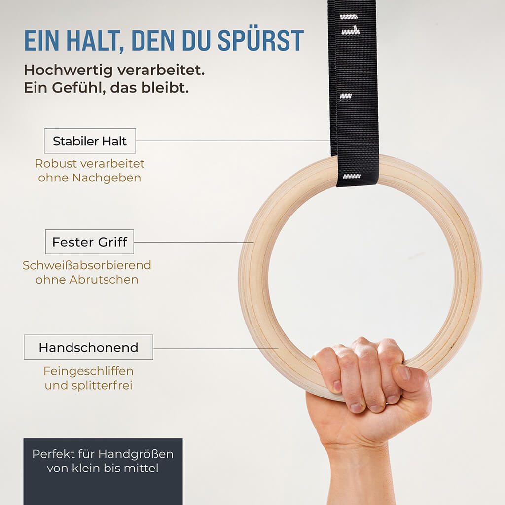 Ensemble barre de traction & anneaux de gymnastique en bois