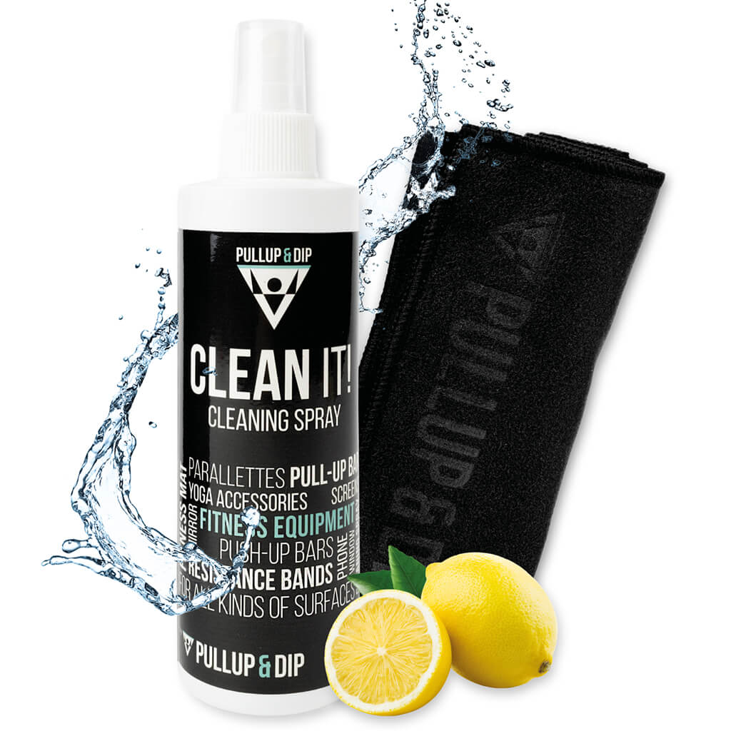 CLEAN-IT! Nettoyant multi-usages avec chiffon en microfibre, spray de nettoyage (250 ml) pour vos accessoires de fitness