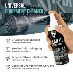 CLEAN-IT! Nettoyant multi-usages avec chiffon en microfibre, spray de nettoyage (250 ml) pour vos accessoires de fitness
