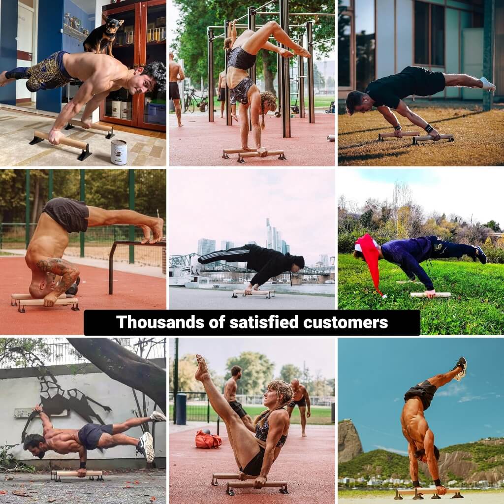 [Produits de 2e choix] Parallettes En Bois Avec Poignée En Bois Ergonomique Et Pied En Métal, Basse Ou Moyenne