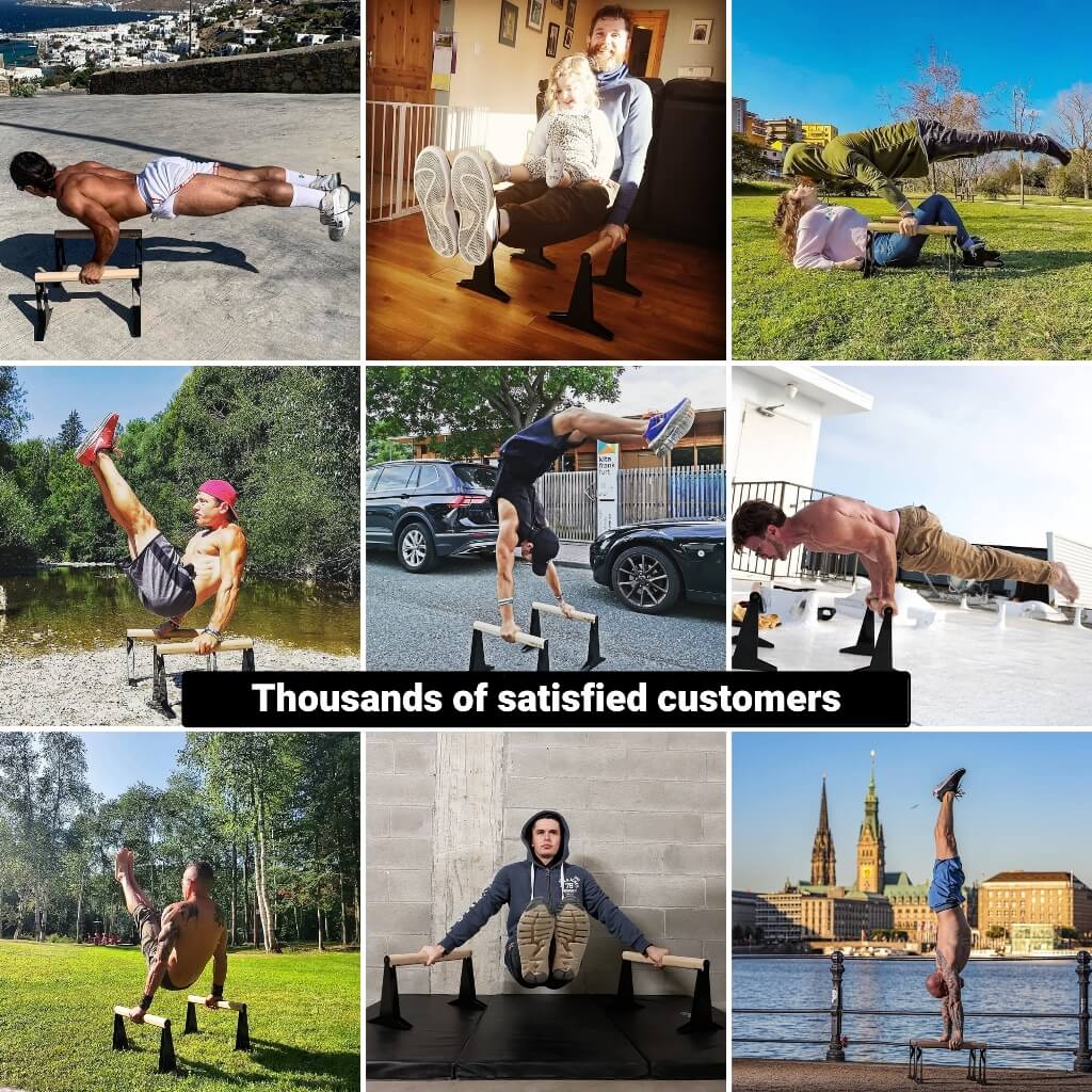 [Produits de 2e choix] Parallettes En Bois Avec Poignée En Bois Ergonomique Et Pied En Métal, Basse Ou Moyenne