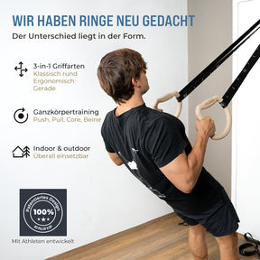 "TRINGS" Ensemble d'anneaux de gymnastique suédoise avec sangles, ancrage de porte et sac de transport
