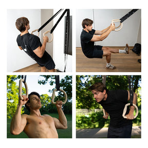 "TRINGS" Ensemble d'anneaux de gymnastique suédoise avec sangles, ancrage de porte et sac de transport