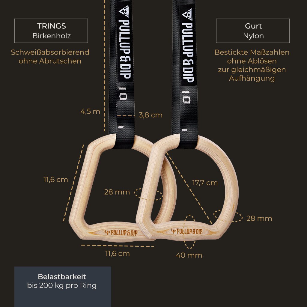 "TRINGS" Ensemble d'anneaux de gymnastique suédoise avec sangles, ancrage de porte et sac de transport