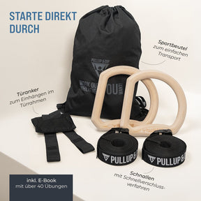 "TRINGS" Ensemble d'anneaux de gymnastique suédoise avec sangles, ancrage de porte et sac de transport