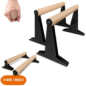 [Produits de 2e choix] Parallettes En Bois Avec Poignée En Bois Ergonomique Et Pied En Métal, Basse Ou Moyenne