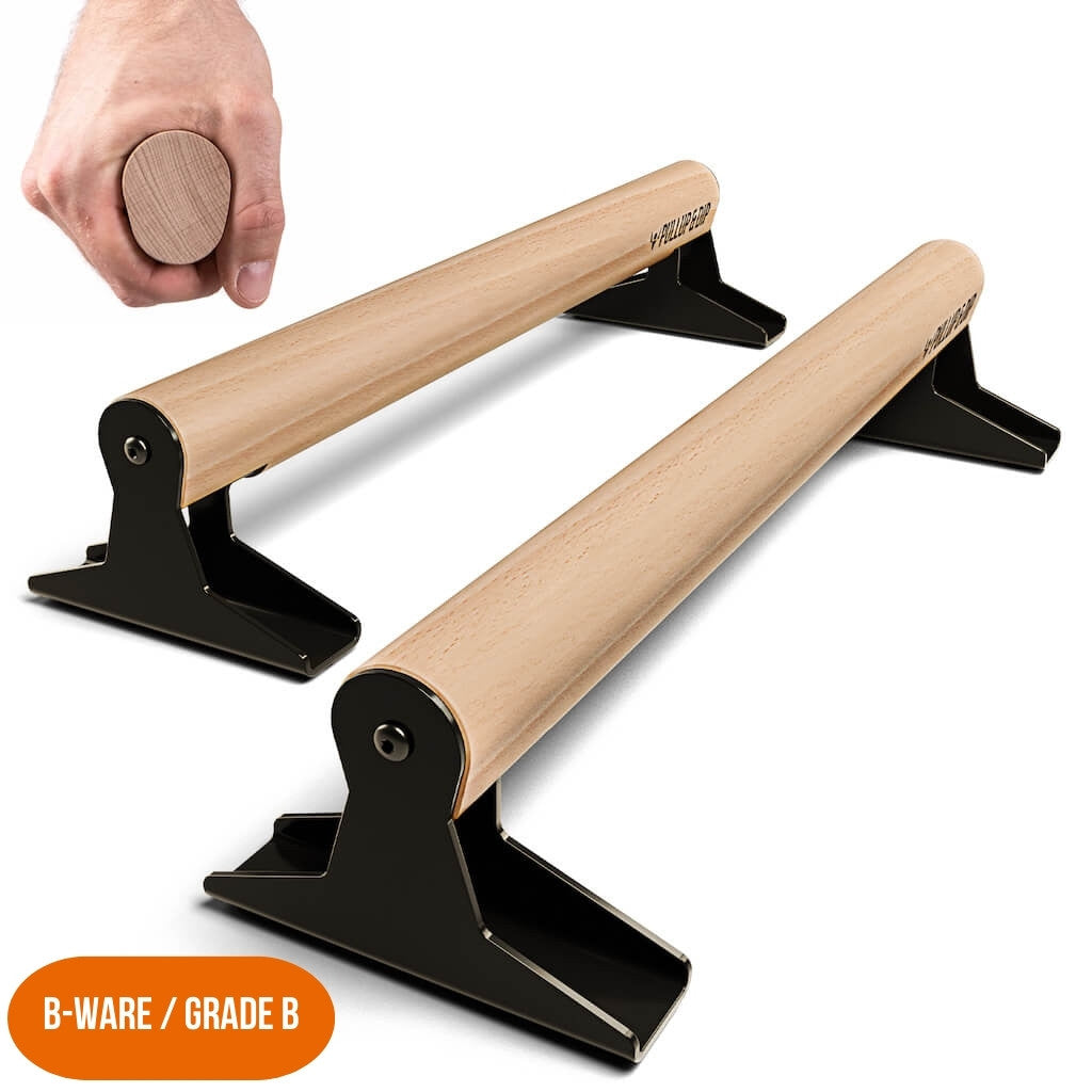 [Produits de 2e choix] Parallettes En Bois Avec Poignée En Bois Ergonomique Et Pied En Métal, Basse Ou Moyenne