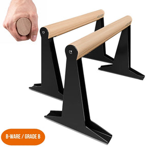 [Produits de 2e choix] Parallettes En Bois Avec Poignée En Bois Ergonomique Et Pied En Métal, Basse Ou Moyenne