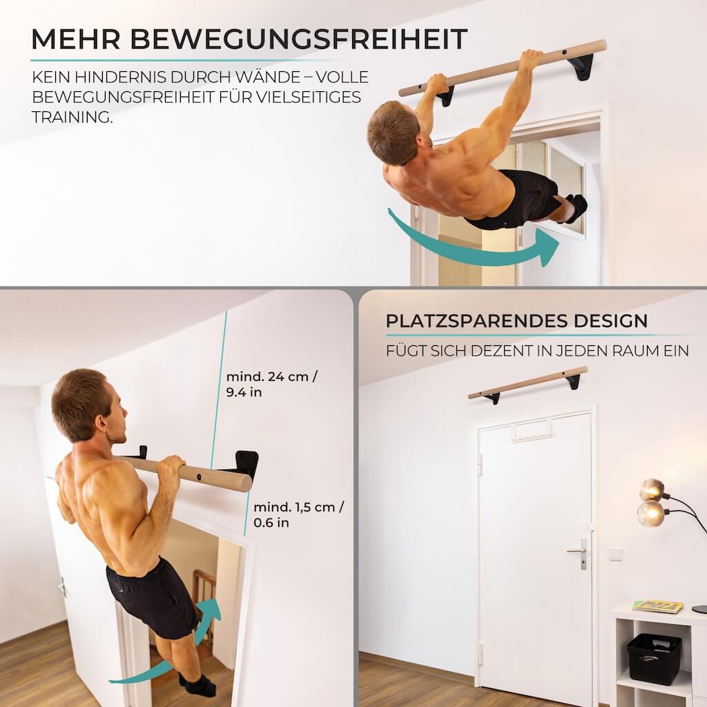 Barre de traction en bois pour montage mural sur cadre de porte