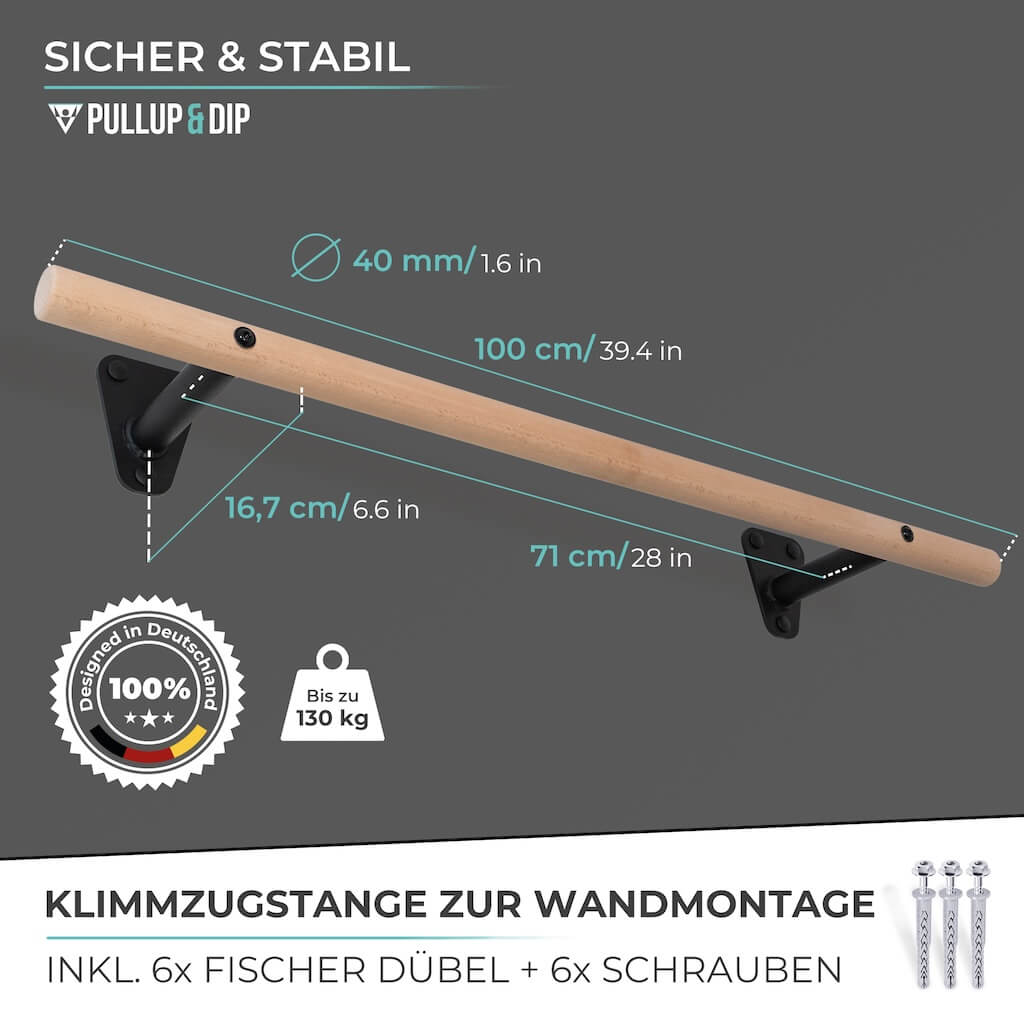 Barre de traction en bois pour montage mural sur cadre de porte