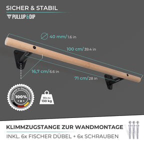 Barre de traction en bois pour montage mural sur cadre de porte